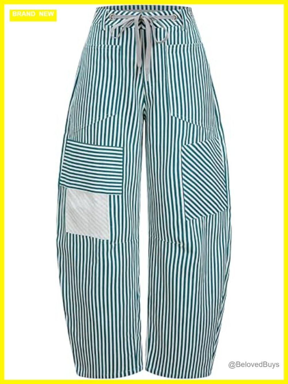 High Waist Striped Barrel Jeans Drawstring Baggy Wide Leg Sweatpants with